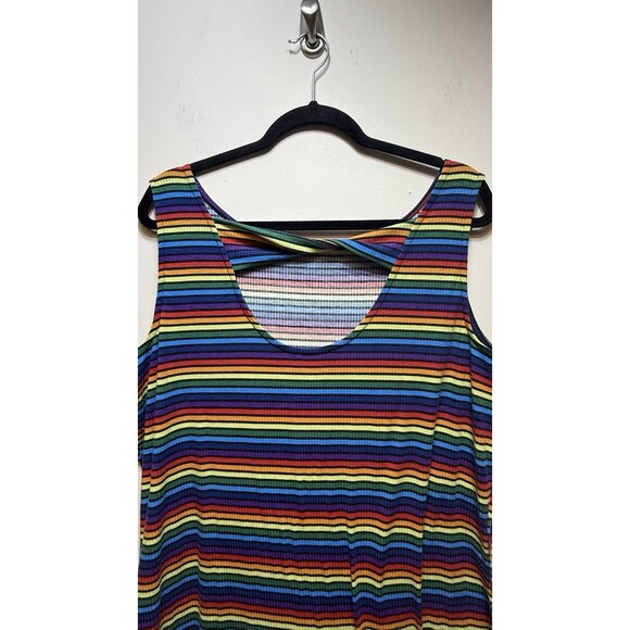 Lane Bryant Striped Rainbow Midi Dress size 22/24 Fitted Open Back Bodycon - Picture 6 of 6